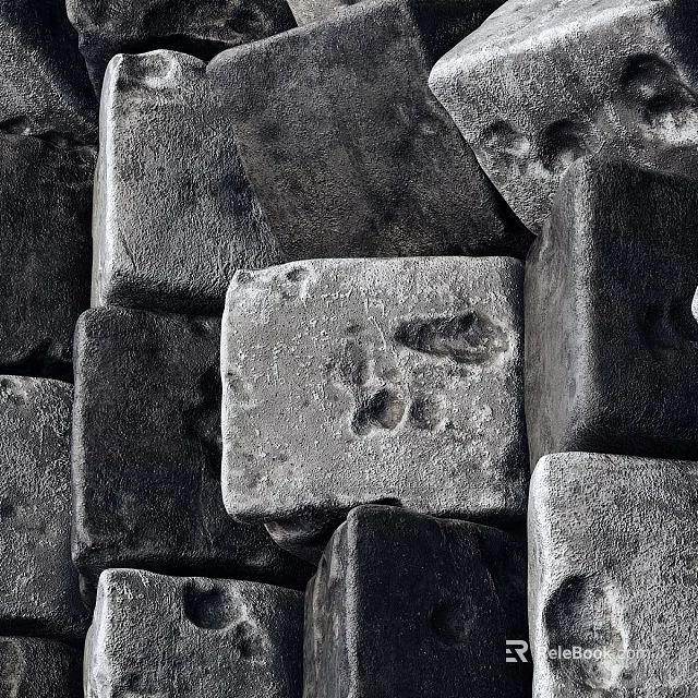 Stacked Gray Stones With Textured Surfaces And A Marked Stone In Center 3d model 
