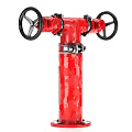 Red Garden Decor Watering Valve Columns With Black Wheels And Markings