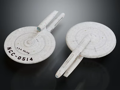 Two Gray Disc Shaped Starship Models With NCC 0514 And Long Slender Nacelles 3d model