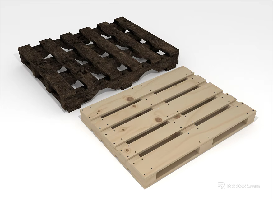 Two Industrial Wooden Pallets In Dark And Light Colors For Transport Storage 3d model 