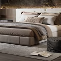 Modern Luxury Double Bed Interior With Textured Wall Plush Pillows And Large Window