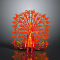 Red Peacock Shaped Decorative Furniture With Intricate Carved Patterns For Home Interior
