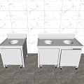 White Mobile Cabinets With Drawers Countertops On Gray Floors And Marble Walls