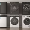 Modern Household Washing Machines in Various Black and White Styles Displayed