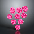 Pink Roses Arranged in Heart Shape on Dark Background with Reflection 3d model