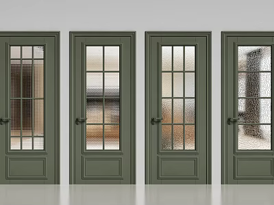 Four Green Hinged Doors With Glass Panes For Home Interior Design 3d model