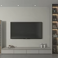 Modern Minimalist Light Grey TV Cabinet With LED Lit Side Display Unit For Living Room