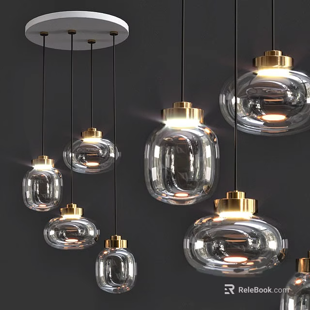 Modern Transparent Glass Pendant Lights With Gold Accents Hanging in Multiple Design 3d model 