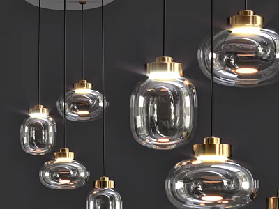 Modern Transparent Glass Pendant Lights With Gold Accents Hanging in Multiple Design 3d model