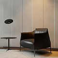 Modern Black Leather Single Sofa With Round Side Table And Pendant Light 3d model