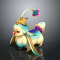 Cute 3D Fantasy Creature Design with Blue White Body Decorative Head Flower and Colorful Tail