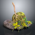 Natural Wooden Stone Decorative Piece With Green Plants And Yellow Leaves