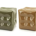 Green and Brown Square Stools with Button Tufted Design and Leather Finish 3d model