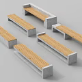 Set Of Outdoor Chairs With Wooden Seats And Concrete Bases For Garden Patio Use