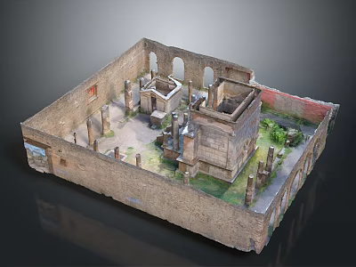 Ancient Ruin Model Showcasing Stone Structures Columns Arches And Greenery In Intricate Design 3d model