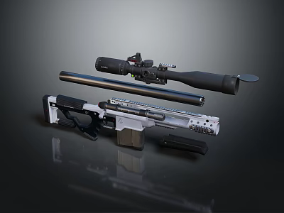 Modern Precision Sniper Rifle With Tactical Scope Long Barrel And Magazine 3d model