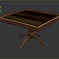 Classic Wooden Square Table With Dark Wood Grain And Light Edge Trim Crossed Legs Design