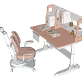 Kids Pink Study Chair With Adjustable Wheels Backrest And Desk Set