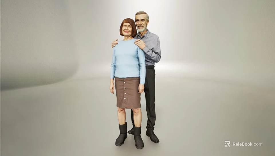 Smiling Elderly Couple Standing Together With Affectionate Embrace On Light Background 3d model 
