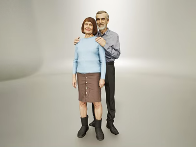 Smiling Elderly Couple Standing Together With Affectionate Embrace On Light Background 3d model
