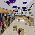 Artistic Book Library Interior With Wooden Bookshelves Hanging Lights Girls Reading Long Tables And Benches