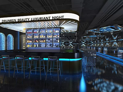 Luxurious Bar Interior With Liquor Display Bar Counter Bar Stools And Modern Lighting 3d model