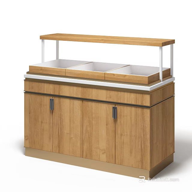 Wooden Display Shelf with Upper Divided Trays and Lower Cabinet Doors Modern Retail Storage Solution 3d model 