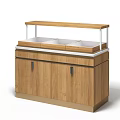 Wooden Display Shelf with Upper Divided Trays and Lower Cabinet Doors Modern Retail Storage Solution