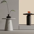 Marble Base Side Table With Plant And Black Base Table With Cup 3d model