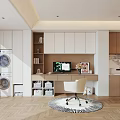 Modern Home Office Interior With Wooden Desk Computer Monitor Flowers And White Chair
