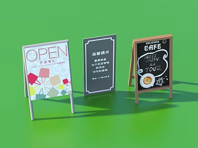 Wooden Shop Display Boards With Open Sign Warm Reminder And Care Message 3d model