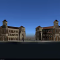 Classical Commercial Complex With Red Roofs Towers Beige Facade And Waterfront Reflection On Blue Sky