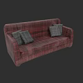 Stylish Plaid Sofa Set with Red Pattern and Gray Decorative Cushions
