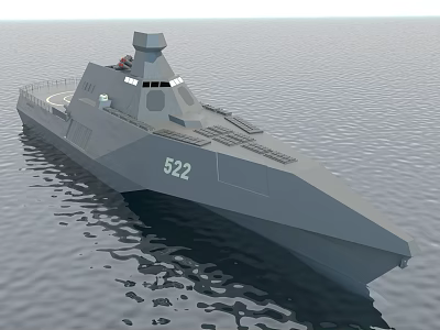 Modern Warship With Streamlined Hull Number 522 Sailing On Calm Water 3d model