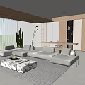Modern Living Room Interior With Light Gray L Shaped Sofa Marble Coffee Table And Cactus
