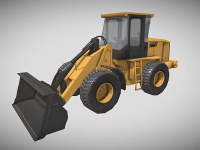 Yellow Heavy Duty Loader With Large Front Bucket And Black Tires Cab 3d model