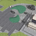 Modern park district waterscape landscape between houses under forest activity area under forest chess and card space central axis waterscape wall 3d model