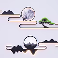 Modern Wall Lamp Interior Decor With Mountain Moon Deer And Pine Tree 3d model