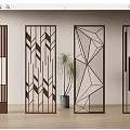 Modern Decorative Room Dividers With Various Geometric Patterns And Metal Frames 3d model