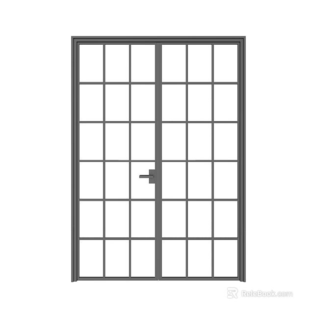 Double Door With Grid Glass Panels Black Frame And Door Handle 3d model