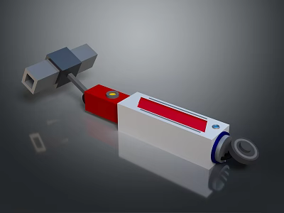 Mechanical Device With Elongated White Body Red Component Gray Connector And Circular Knob 3d model