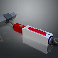 Mechanical Device With Elongated White Body Red Component Gray Connector And Circular Knob