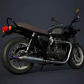 Vintage Black Motorcycle with Brown Leather Seat Round Headlight and Chrome Exhaust