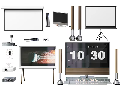 Projection Monitoring System With Projector Projection Screen Tripod Surveillance Camera Monitor And Speakers 3d model