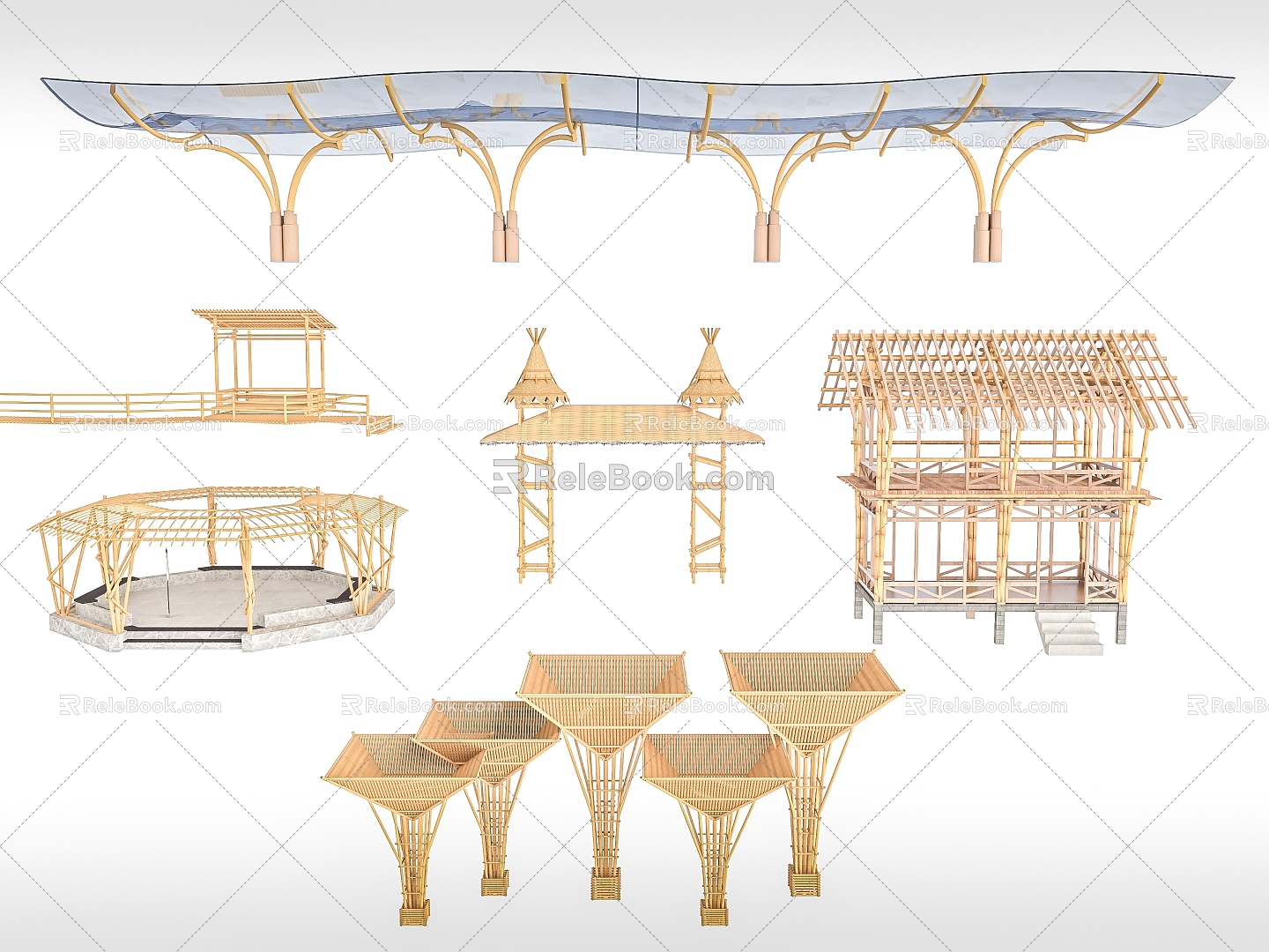 Bamboo building structure pavilion 3d model