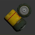 Two Cylindrical Military Weapon Devices With Yellow Green Bodies Red Markings And Metal Caps