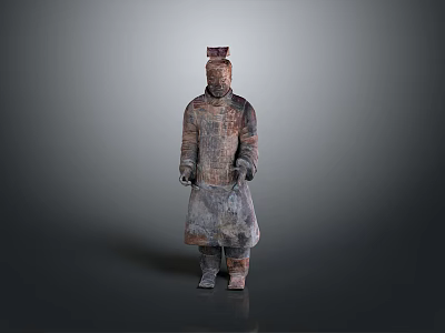 Ancient Chinese Terracotta Warrior Sculpture with Detailed Historical Carving and Armor Design 3d model