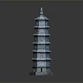 Ancient Blue Green Multi tiered Chinese Traditional Pagoda With Ornate Carvings