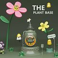 The Plant Base Featuring Colorful Flowers Chick Characters And Glass Jar Container