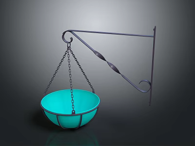 Blue Hanging Bowl With Metal Bracket And Chains For Household Decoration 3d model